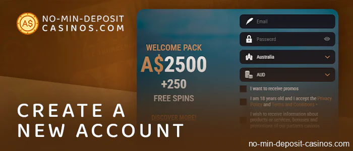 Create an account at an Australian casino with a min deposit of 1 dollar