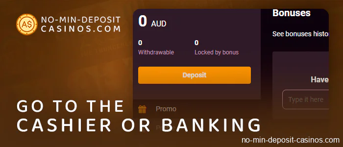 Click on the deposit button at australian casino