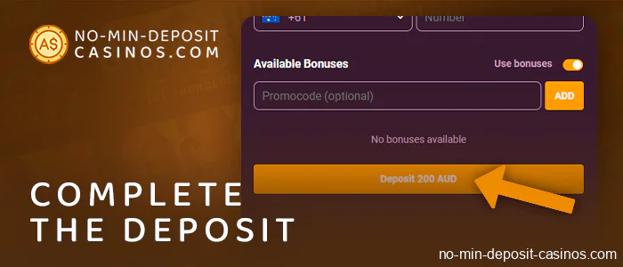 Complete your deposit at an Australian online casino