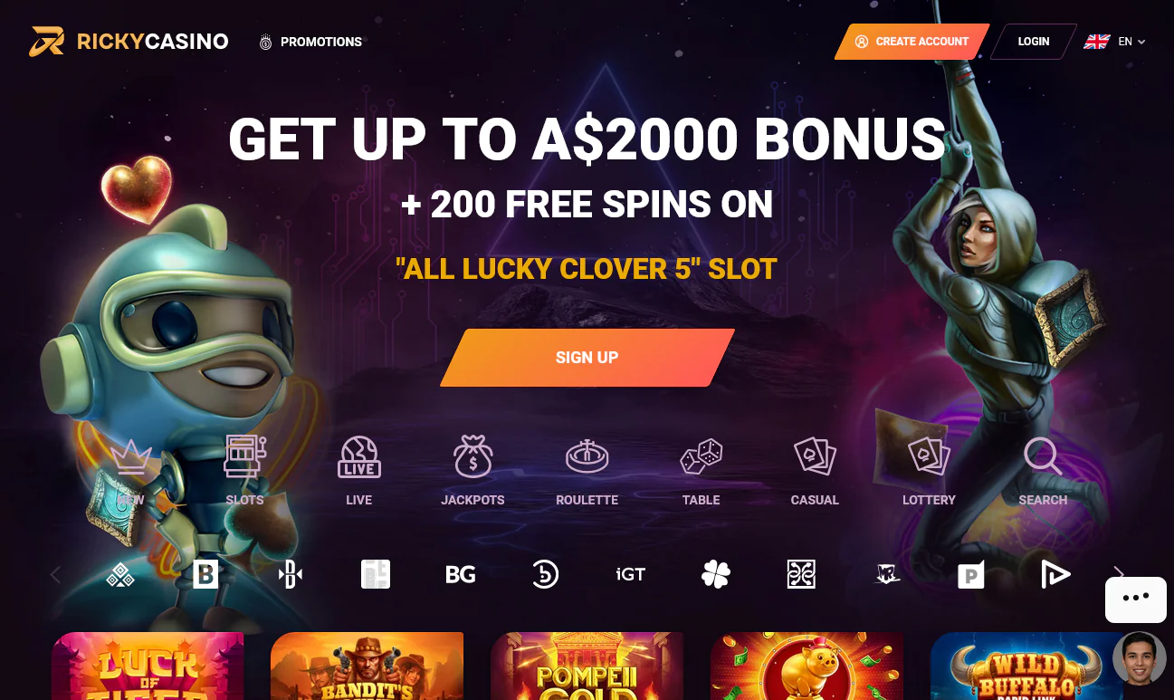 Ricky Casino online casino lobby screenshot