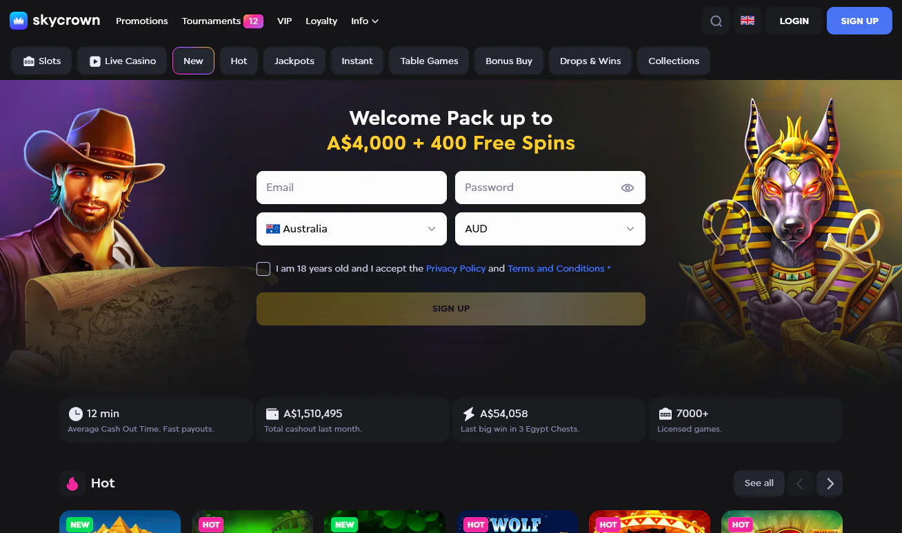 Screenshot of SkyCrown online casino lobby