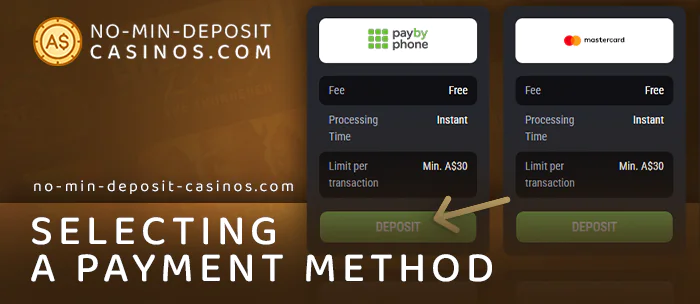 Click on Pay By Phone deposit method at online casinos