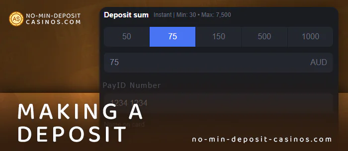 Make a deposit at PayID AUS casinos